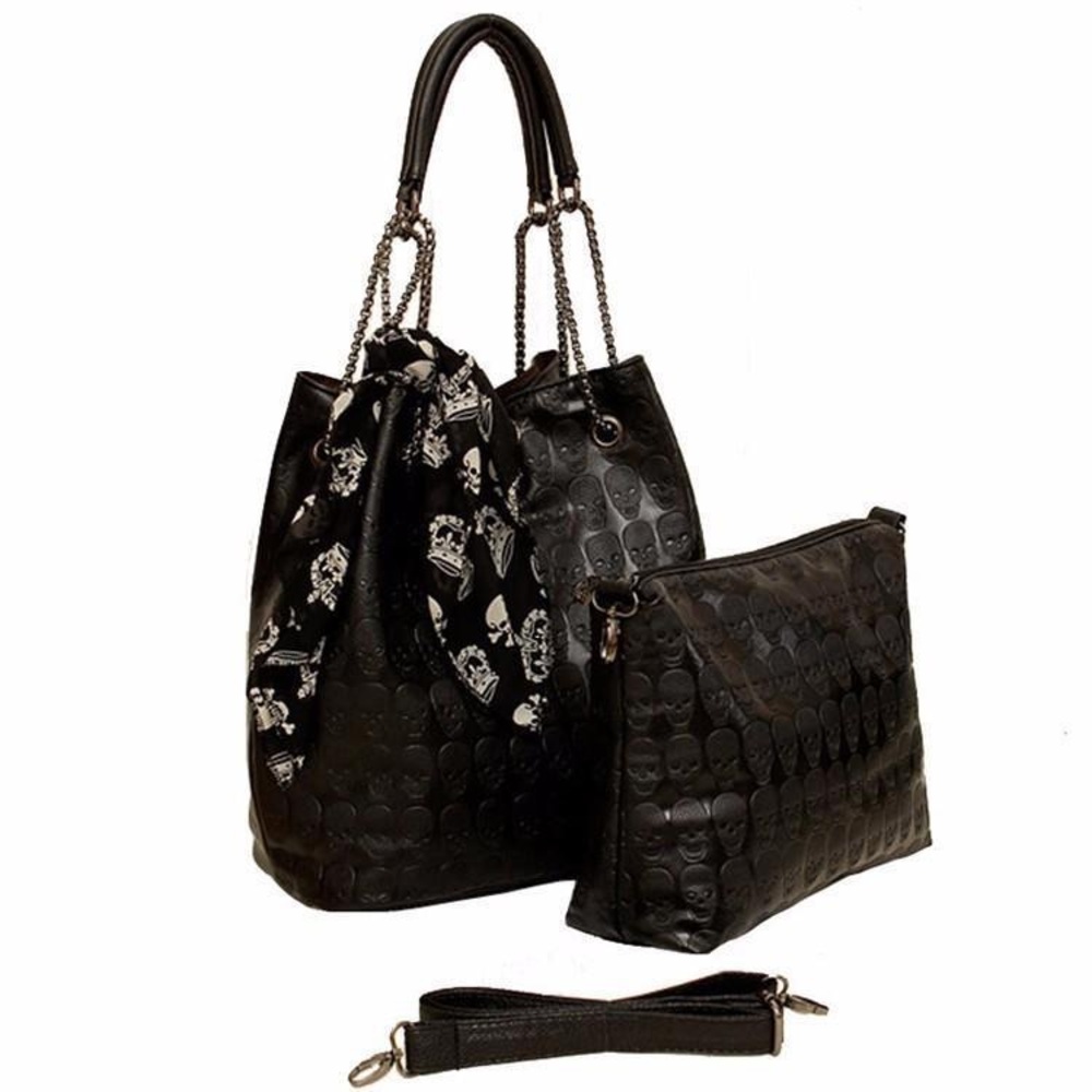 BLACK GOTH SKULL PURSE - SHOULDER BAG AND HANDBAG GOTH PURSES